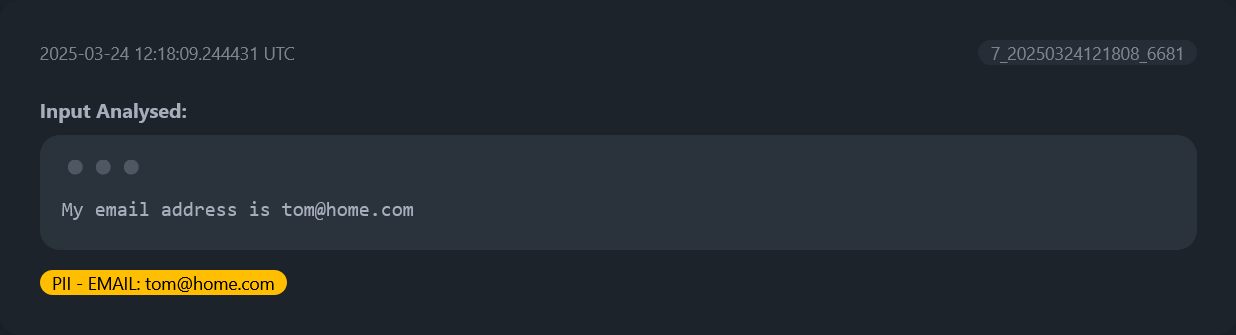 PII detection interface showing sensitive information being blocked